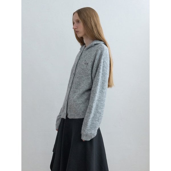 Soft Wool Knit Hoodie Melange Grey
