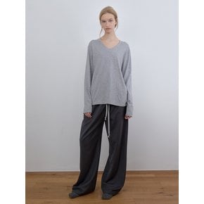 WOOL V-NECK LONG SLEEVE, MELANGE GRAY