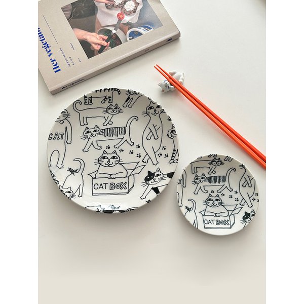 쿠루쿠루 네코 플레이트 2size 고양이 귀여운 캐릭터 그릇