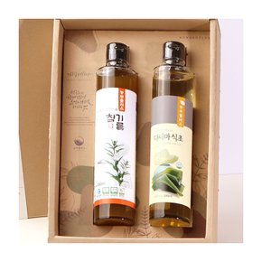 국산 저온착유 참기름 다시마식초 300ml 2병 선물 세트 [ 농부플러스 ]