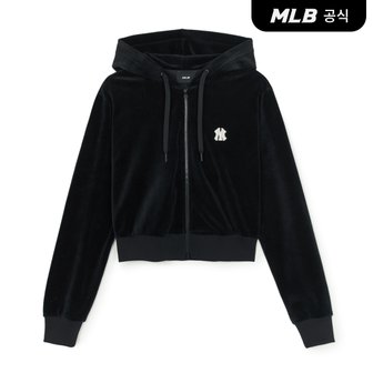 MLB [코리아공식] 여성 베이직 벨벳 크롭 후드집업 NY (Black)