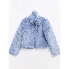 Curly Hair Eco-Fur Short Jacket Blue