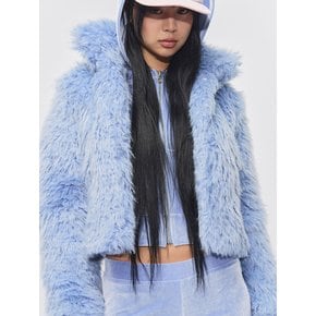 Curly Hair Eco-Fur Short Jacket Blue