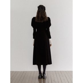 Mutton Sleeve Lace trim Velvet Long Dress