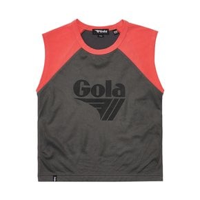 W MESH OVERLAP SLEEVELESS T [CHARCOAL]