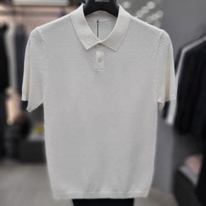 WSY2WT08A 화이트 린넨 블랜드 면/마혼방 피케 반팔 카러 니트