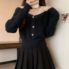 에라토 브이넥 레이어드 세미크롭 니트_P352259179
