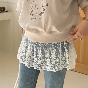 아칼리 밴딩 화이트 자수 레이스 미니 레이어드 스커트 힙커버 사계절 치마
