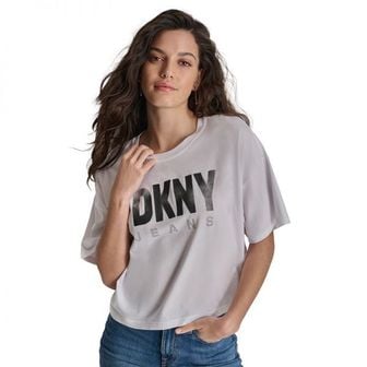 DKNY 우먼 DKNY 디케이앤와이 진 엠벨리시드 로고 숏슬리브 반팔 티셔츠 - Wht/black 9024243