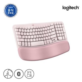 Logitech 로지텍 코리아 WAVE KEYS 로즈핑크 인체공학 무선 블루투스 키보드