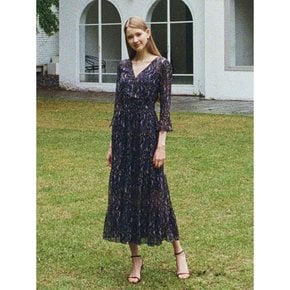 VANESSA  Vneck Flower Chiffon Tiered Dress_Black