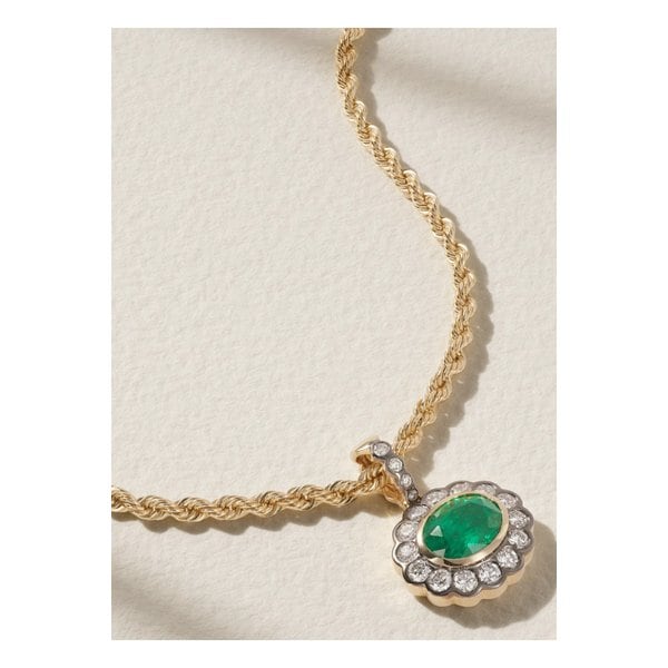 말로 라즈 14k 옐로 화이트 골드 에메랄드 다이아몬드 네크리스 1647597335163156