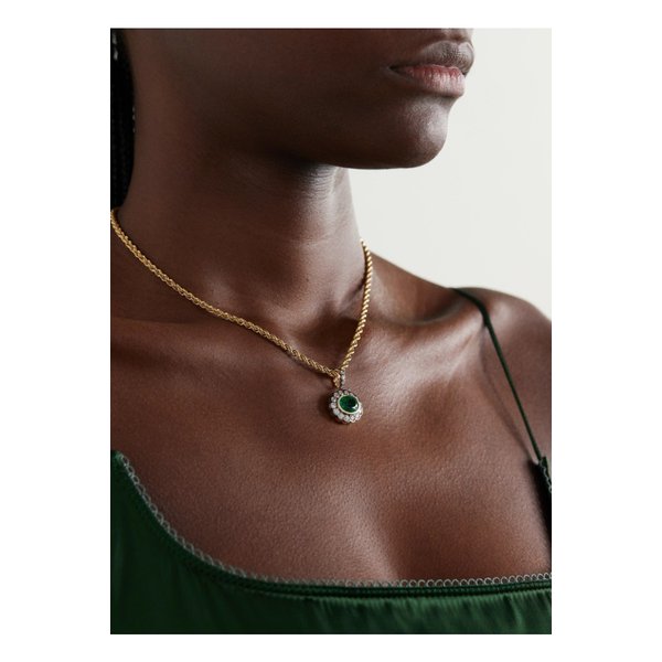 말로 라즈 14k 옐로 화이트 골드 에메랄드 다이아몬드 네크리스 1647597335163156