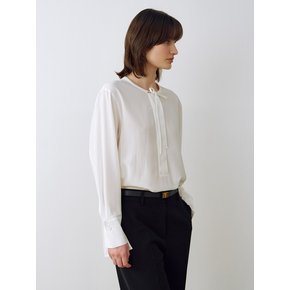 Regular-fit Collarless Blouse Ivory