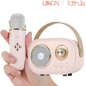 LAAON B-1 핑크 무선 블루투스 스피커+마이크 미니 노래방기능 충전식 소형 스피커
