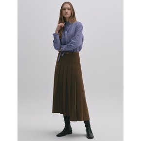 Unbalance Pleats Skirt Wool Blend BROWN