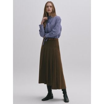 그레이데시온 Unbalance Pleats Skirt Wool Blend BROWN