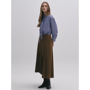 Unbalance Pleats Skirt Wool Blend BROWN