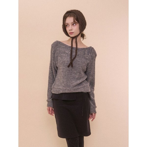 FUZZY BOAT NECK KNIT-GRAY