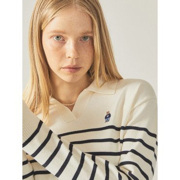 후아유 Steve Open Collar Stripe Pullover  WHKAF2353F