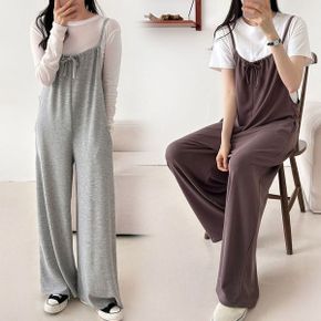 셔링 리본 끈 레이어드 와이드 점프수트 민소매 뷔스티에 만삭 임부복 R185_P415453772