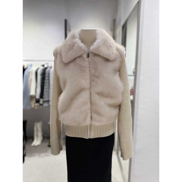 [여주점] 소매 니트 배색 퍼 점퍼 ES1JZ201