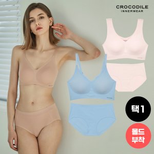 크로커다일 라이크라 쉘론 몰드부착 V넥 스트랍 감탄브라+팬티 2종세트 택1_P353830879