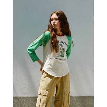 그린버터 Western Raglan Sleeve Tee (Beige/Green)