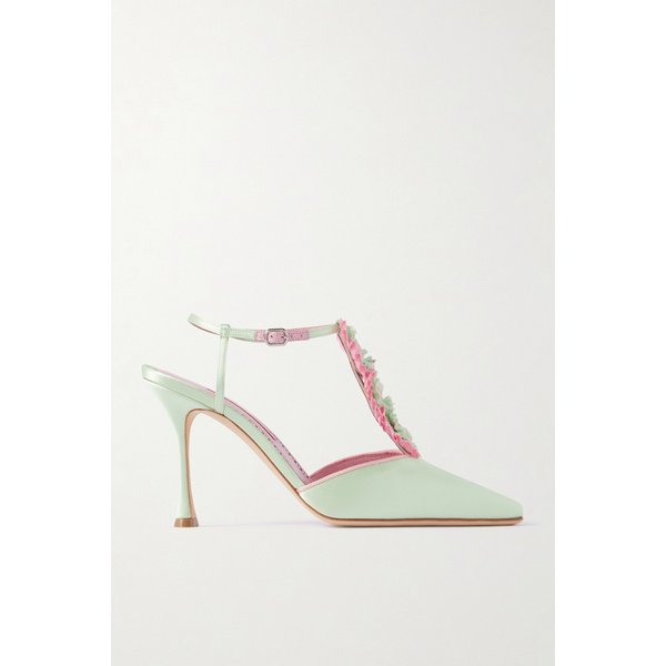 헤베스 90 아플리케 새틴 메리 제인 펌프스 민트 46376663162925892