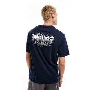 팀버랜드 라지 마운틴사이드 백 프린트 오버핏 반팔 티셔츠 네이비 한정판 아소스