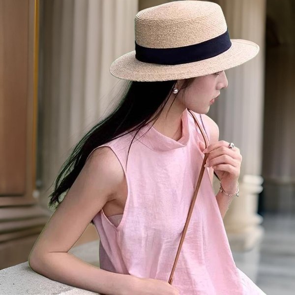[옷자락] 여성 라피아햇 와이드챙 클래식 밀짚 모자