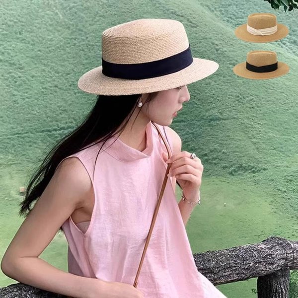 [옷자락] 여성 라피아햇 와이드챙 클래식 밀짚 모자