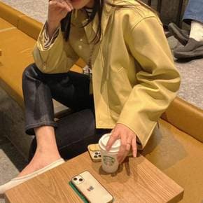 / 페이크가죽 레자 심플 간절기 아우터 크롭 가죽자켓