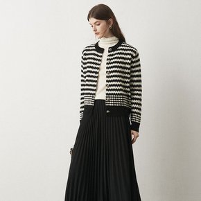 OZ_black and white striped wool cardigan_BLACK