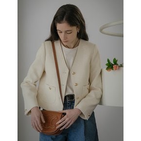 Saint collarless tweed jacket_Cream