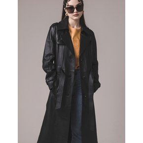 LAMBSKIN LONG TRENCH COAT-BK