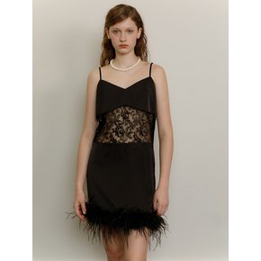 Ostrich feather slip dress (black)