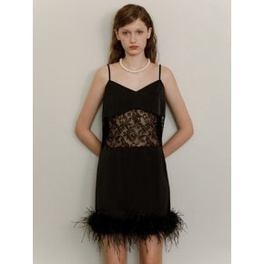 Ostrich feather slip dress (black)