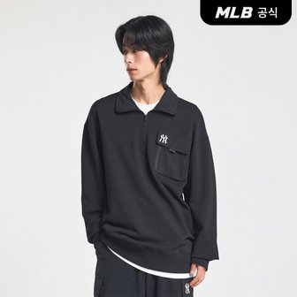 MLB [코리아공식] 베이직 고프코어 우븐믹스 아노락 맨투맨 NY (Black)