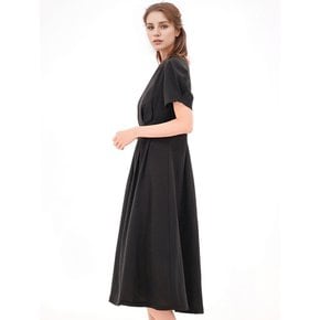 V neck Linen Dress _Black