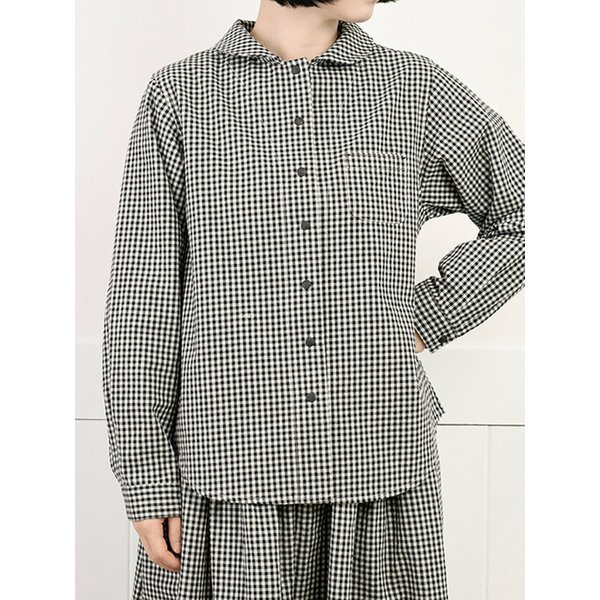 코튼 톤체크 라운드칼라 셔츠 블랙