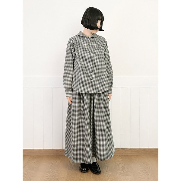 코튼 톤체크 라운드칼라 셔츠 블랙