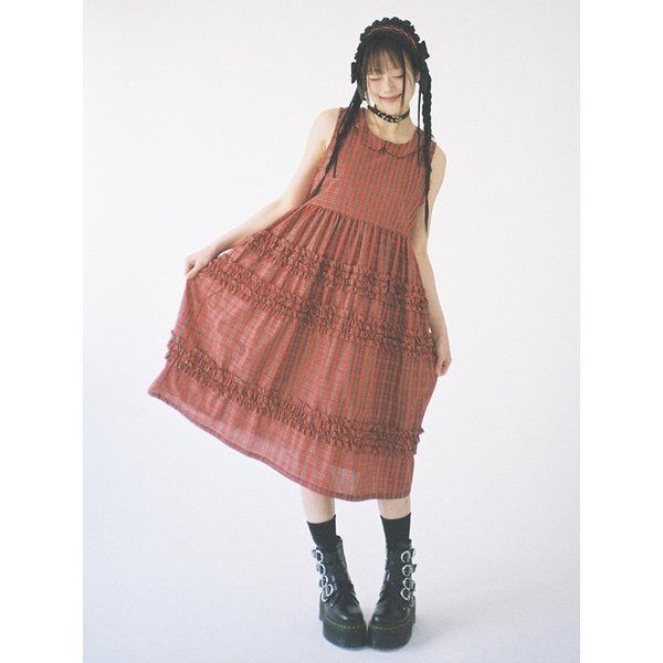 Tartan Frill Dress - RED