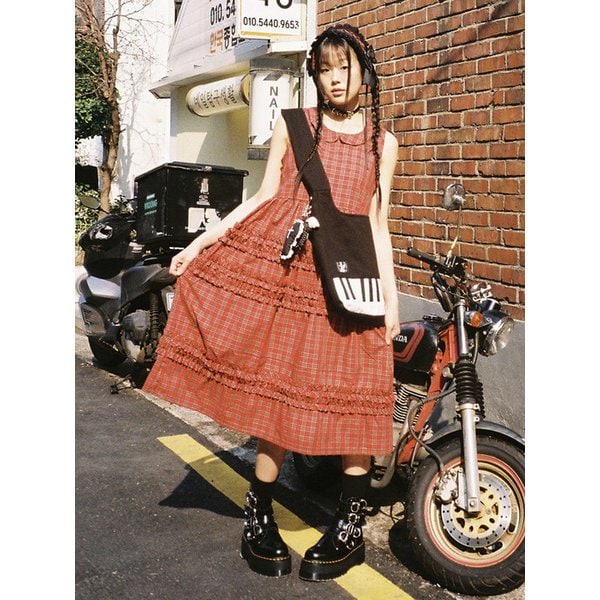 Tartan Frill Dress - RED
