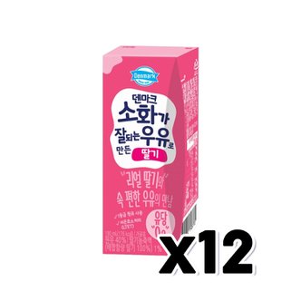  덴마크 소화가 잘되는 우유로 만든 딸기 팩우유 190ml x 12개