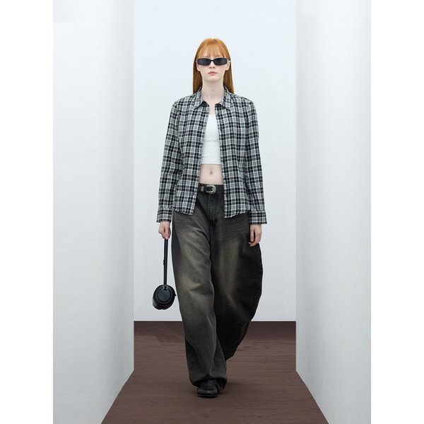 85-VIVA077 체스 슬림핏 긴팔 체크 셔츠 블랙