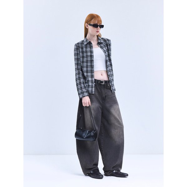 85-VIVA077 체스 슬림핏 긴팔 체크 셔츠 블랙