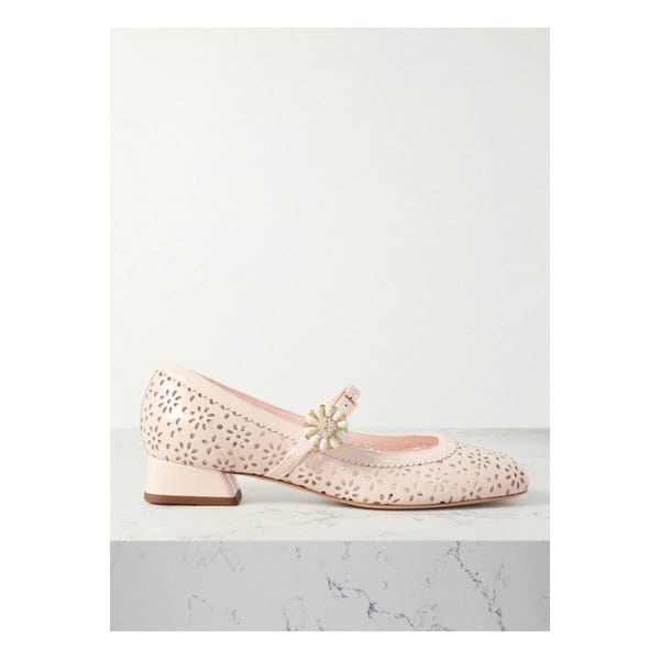 뉴 트레 비비에 퍼포레이티드 가죽 메리 제인 펌프스 화이트 1647597354948939