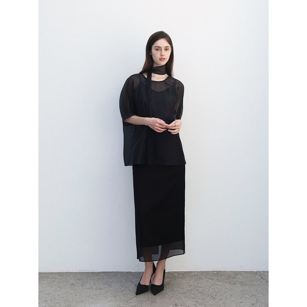 Aura sheer maxi skirt - BLACK