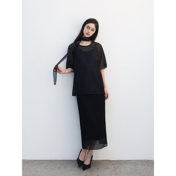 Aura sheer maxi skirt - BLACK